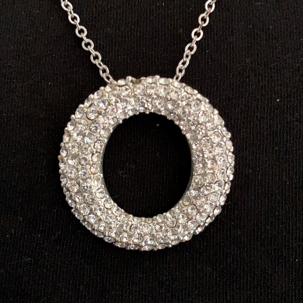 Rhinestone Eternity Necklace, Silver Tone - Picture 5 of 7